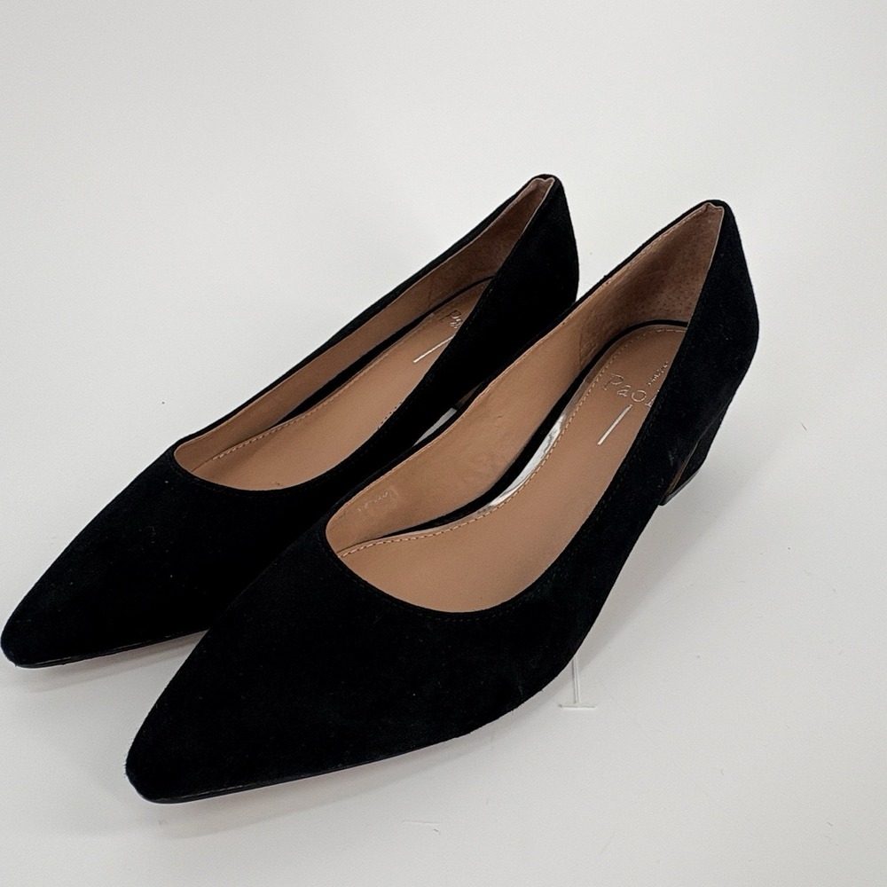 Linea Paolo Pumps Womens 6 Black Suede Pointed Toe Kitten Heel